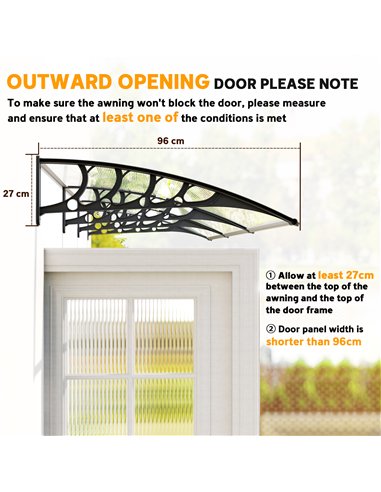 Outsunny Front Door Canopy, Outdoor Awning, Rain Shelter, 303 x 96cm , Clear