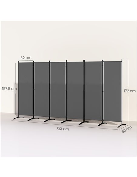 Outsunny 6 Panel Folding Room Divider Foldable Freestanding Garden Privacy Screen, 332 x 172 cm, Dark Grey - pic 179440 | FastDaddyshop