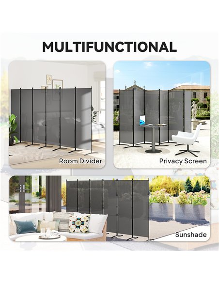 Outsunny 6 Panel Folding Room Divider Foldable Freestanding Garden Privacy Screen, 332 x 172 cm, Dark Grey - pic 179441 | FastDaddyshop