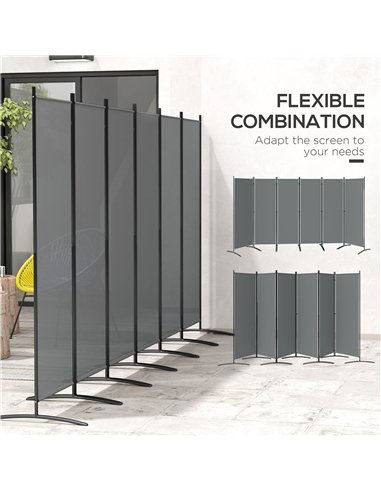 Outsunny 6 Panel Folding Room Divider Foldable Freestanding Garden Privacy Screen, 332 x 172 cm, Dark Grey