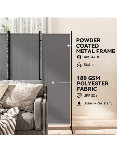 Outsunny 6 Panel Folding Room Divider Foldable Freestanding Garden Privacy Screen, 332 x 172 cm, Dark Grey - pic 179444 | FastDaddyshop