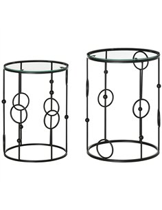 HOMCOM Nesting Round Coffee Table Set of 2 - Black