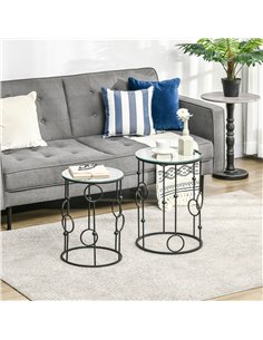HOMCOM Nesting Round Coffee Table Set of 2 - Black 2
