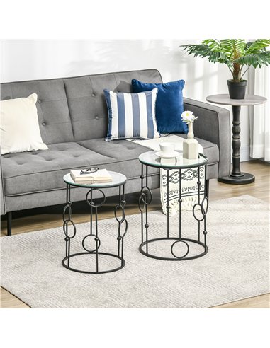 HOMCOM Nesting Round Coffee Table Set of 2 - Black
