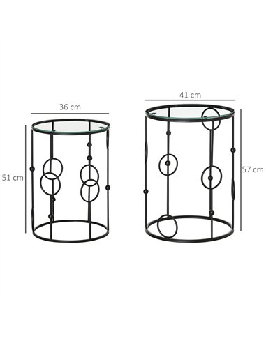 HOMCOM Nesting Round Coffee Table Set of 2 - Black