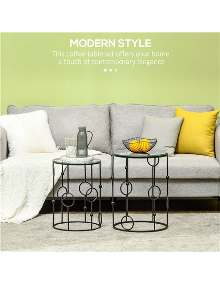 HOMCOM Nesting Round Coffee Table Set of 2 - Black - pic 179450 | FastDaddyshop