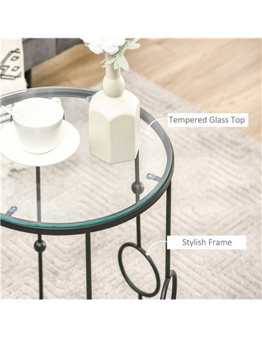 HOMCOM Nesting Round Coffee Table Set of 2 - Black