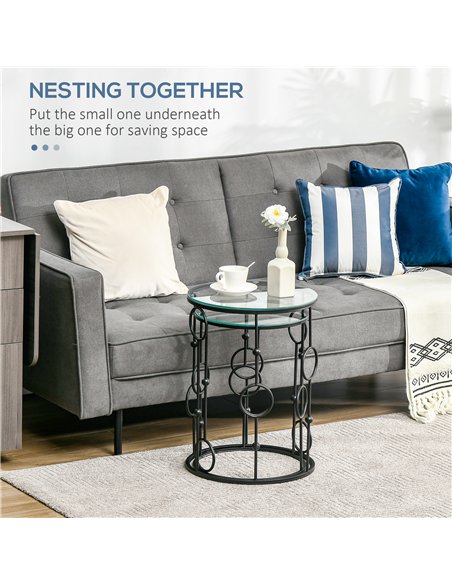 HOMCOM Nesting Round Coffee Table Set of 2 - Black - pic 179452 | FastDaddyshop
