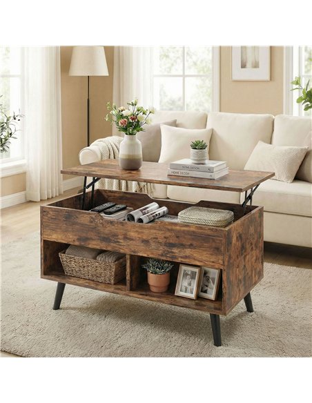 HOMCOM Lift Top Coffee Table with Hidden Storage Living Room Table Metal Legs 75 cm Rustic Brown - pic 179457 | FastDaddyshop