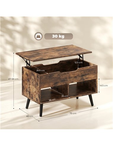 HOMCOM Lift Top Coffee Table with Hidden Storage Living Room Table Metal Legs 75 cm Rustic Brown