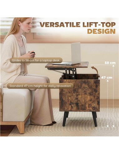 HOMCOM Lift Top Coffee Table with Hidden Storage Living Room Table Metal Legs 75 cm Rustic Brown
