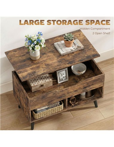 HOMCOM Lift Top Coffee Table with Hidden Storage Living Room Table Metal Legs 75 cm Rustic Brown