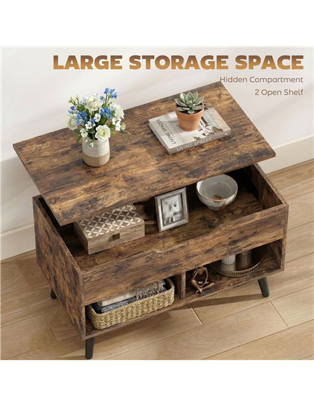 HOMCOM Lift Top Coffee Table with Hidden Storage Living Room Table Metal Legs 75 cm Rustic Brown - pic 179460 | FastDaddyshop