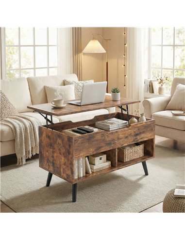 HOMCOM Lift Top Coffee Table with Hidden Storage Living Room Table Metal Legs 75 cm Rustic Brown