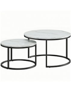 HOMCOM Set of Two Marble-Effect Stacking Tables - White