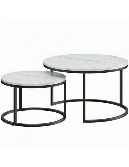 HOMCOM Set of Two Marble-Effect Stacking Tables - White - pic 179465 | FastDaddyshop