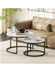 HOMCOM Set of Two Marble-Effect Stacking Tables - White 2