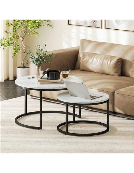 HOMCOM Set of Two Marble-Effect Stacking Tables - White - pic 179466 | FastDaddyshop