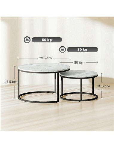 HOMCOM Set of Two Marble-Effect Stacking Tables - White