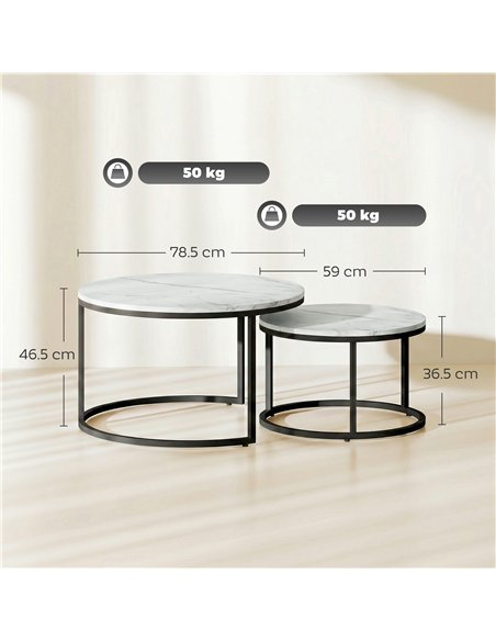 HOMCOM Set of Two Marble-Effect Stacking Tables - White - pic 179467 | FastDaddyshop