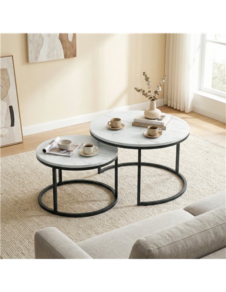 HOMCOM Set of Two Marble-Effect Stacking Tables - White - pic 179472 | FastDaddyshop