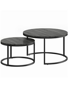 HOMCOM Set of Two Wood-Effect Stacking Tables - Black Wood Grain