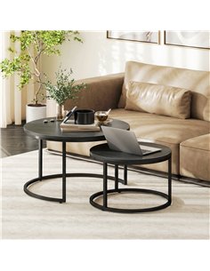 HOMCOM Set of Two Wood-Effect Stacking Tables - Black Wood Grain 2