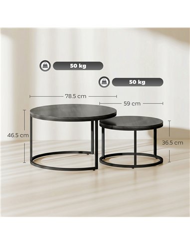 HOMCOM Set of Two Wood-Effect Stacking Tables - Black Wood Grain