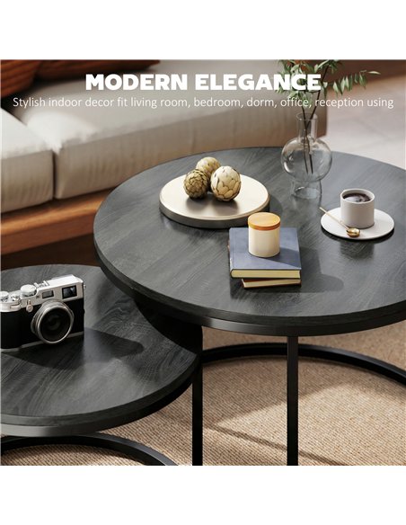 HOMCOM Set of Two Wood-Effect Stacking Tables - Black Wood Grain - pic 179477 | FastDaddyshop