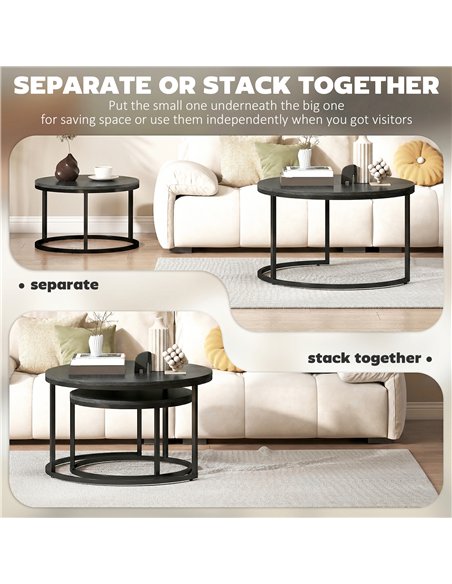HOMCOM Set of Two Wood-Effect Stacking Tables - Black Wood Grain - pic 179478 | FastDaddyshop