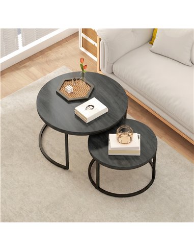 HOMCOM Set of Two Wood-Effect Stacking Tables - Black Wood Grain