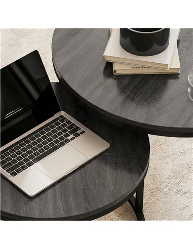 HOMCOM Set of Two Wood-Effect Stacking Tables - Black Wood Grain