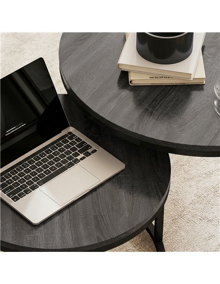 HOMCOM Set of Two Wood-Effect Stacking Tables - Black Wood Grain - pic 179482 | FastDaddyshop
