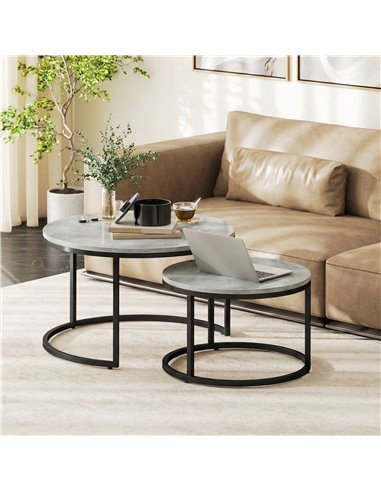 HOMCOM Set of Two Marble-Effect Stacking Tables - Grey