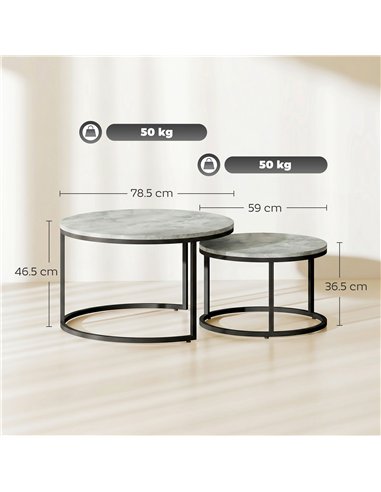 HOMCOM Set of Two Marble-Effect Stacking Tables - Grey