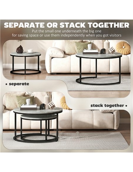 HOMCOM Set of Two Marble-Effect Stacking Tables - Grey - pic 179487 | FastDaddyshop