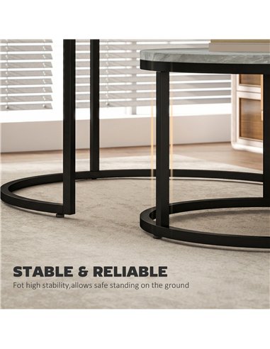 HOMCOM Set of Two Marble-Effect Stacking Tables - Grey