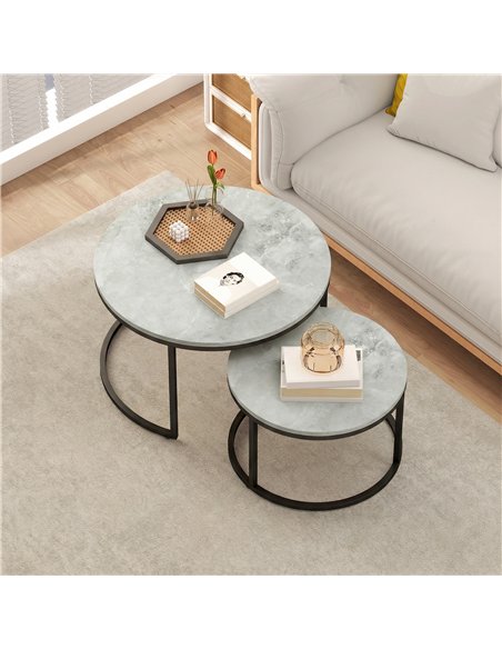HOMCOM Set of Two Marble-Effect Stacking Tables - Grey - pic 179490 | FastDaddyshop