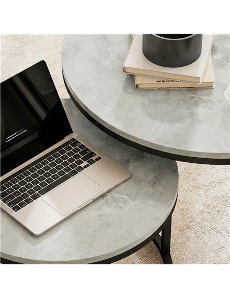 HOMCOM Set of Two Marble-Effect Stacking Tables - Grey - pic 179491 | FastDaddyshop