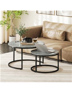 HOMCOM Set of Two Cement-Effect Stacking Tables - Grey 2