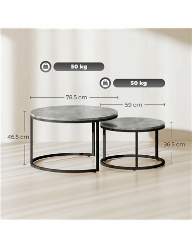 HOMCOM Set of Two Cement-Effect Stacking Tables - Grey