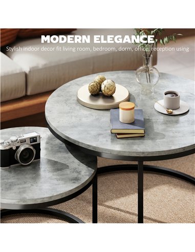 HOMCOM Set of Two Cement-Effect Stacking Tables - Grey