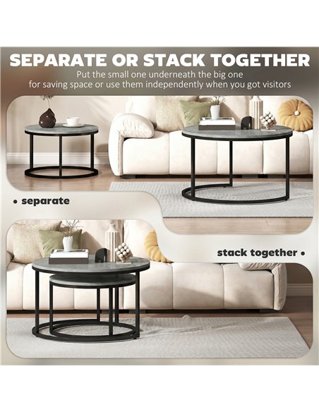 HOMCOM Set of Two Cement-Effect Stacking Tables - Grey - pic 179496 | FastDaddyshop