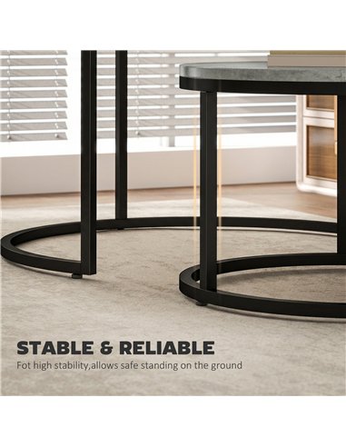 HOMCOM Set of Two Cement-Effect Stacking Tables - Grey