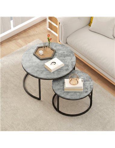 HOMCOM Set of Two Cement-Effect Stacking Tables - Grey