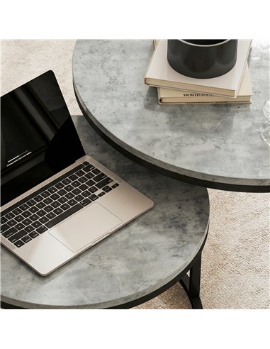 HOMCOM Set of Two Cement-Effect Stacking Tables - Grey