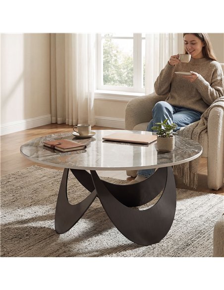 HOMCOM Coffee Table Sintered Stone Top Adjustable Foot Pads Modern Centre Table for Living Room Brown and Black - pic 179502 | FastDaddyshop