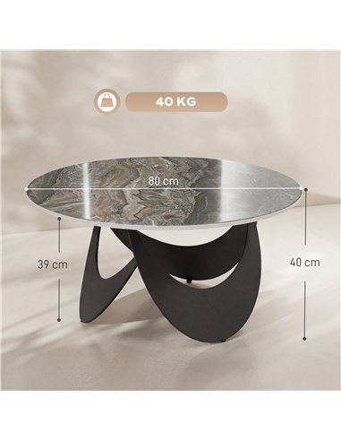 HOMCOM Coffee Table Sintered Stone Top Adjustable Foot Pads Modern Centre Table for Living Room Brown and Black