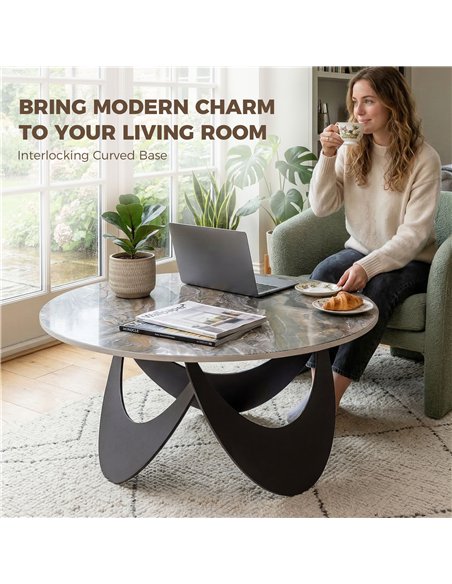HOMCOM Coffee Table Sintered Stone Top Adjustable Foot Pads Modern Centre Table for Living Room Brown and Black - pic 179504 | FastDaddyshop