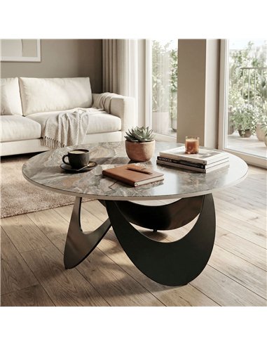 HOMCOM Coffee Table Sintered Stone Top Adjustable Foot Pads Modern Centre Table for Living Room Brown and Black